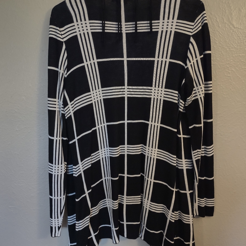 Fontana Black & White Plaid Open Cardigan Sweater with Fringe - Women's Size Med - Picture 6 of 11
